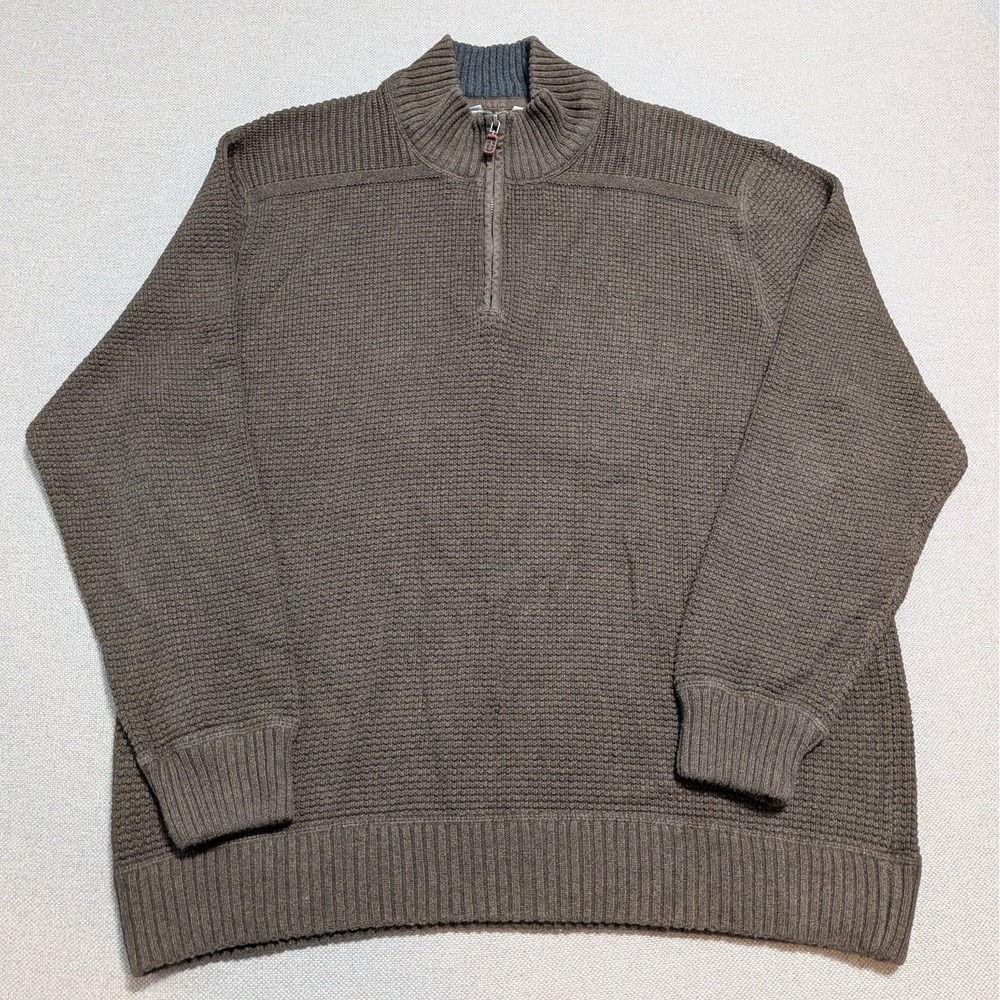 Eddie Bauer Men's 1/4 Zip Sweater 3XL Brown Cotton Blend Textured Knit